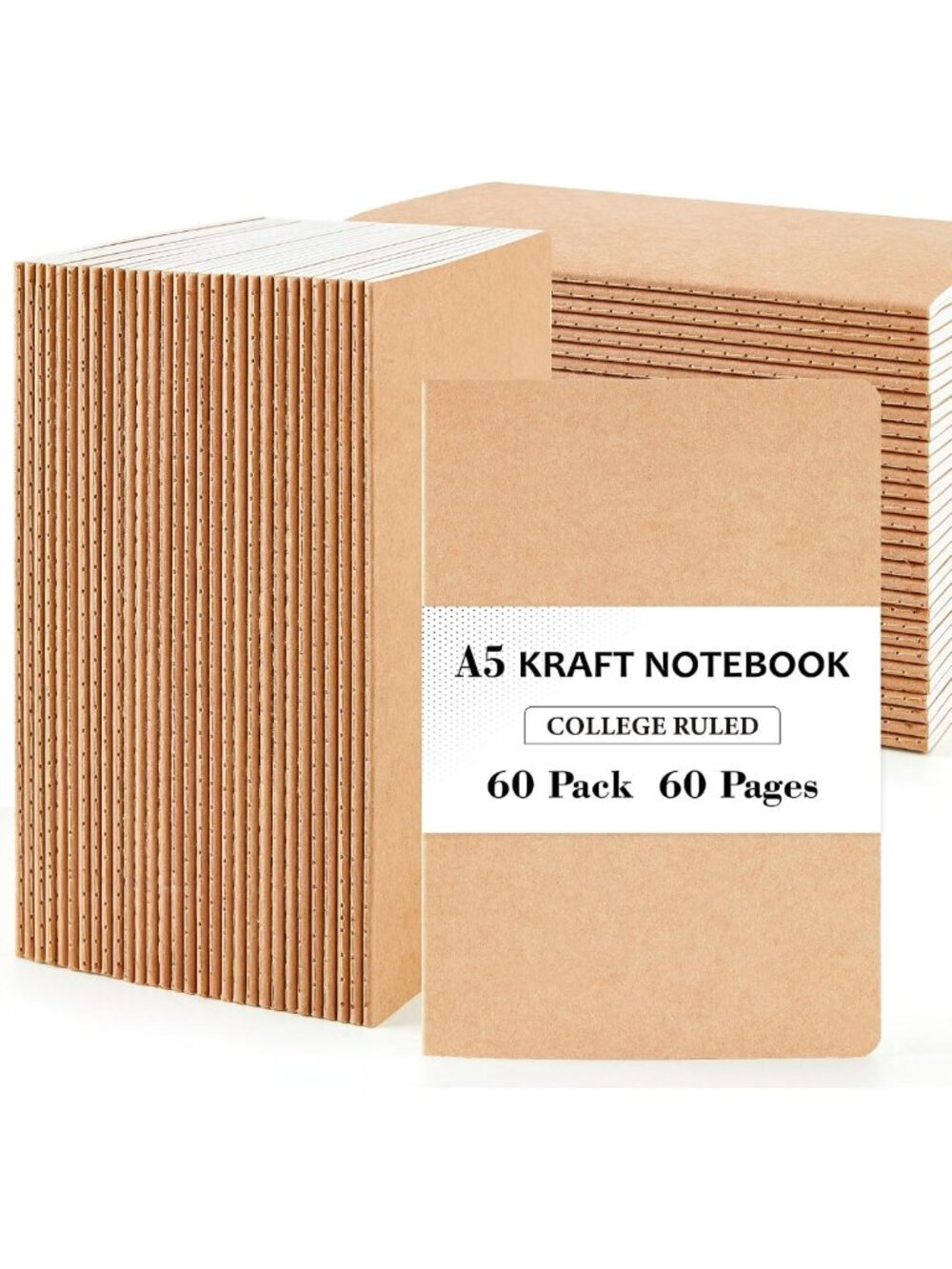 60 Pack Kraft Notebooks - Lined Travel Journals for Writing, Office & School